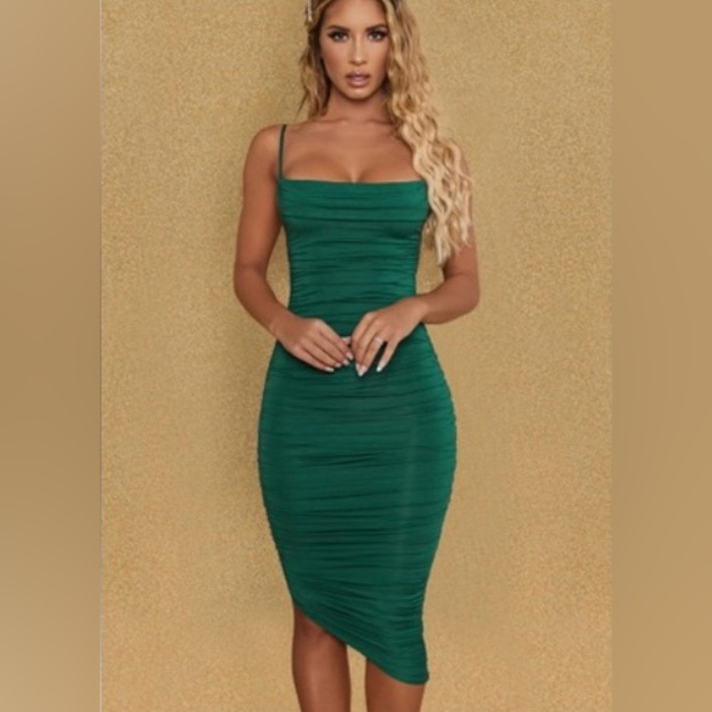 Your my type cowl neck ruched bodycon dress in green